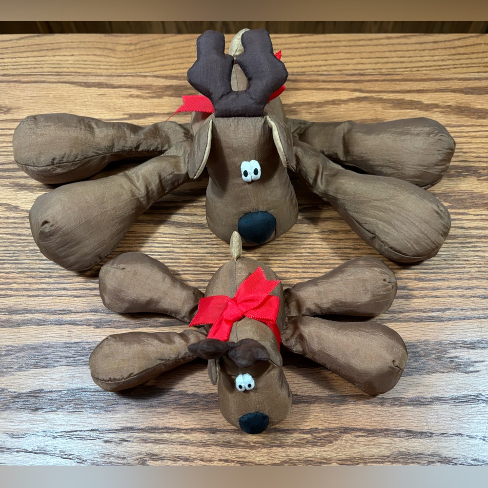 Vintage HALLMARK Rodney Reindeer Nylon Stuffed Toy Decor Christmas Set of 2